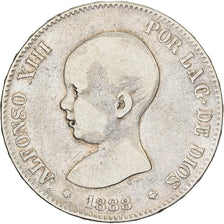 Hiszpania, Alfonso XIII, 5 Pesetas, 1888, Madrid, Srebro, VF(30-35), KM:689