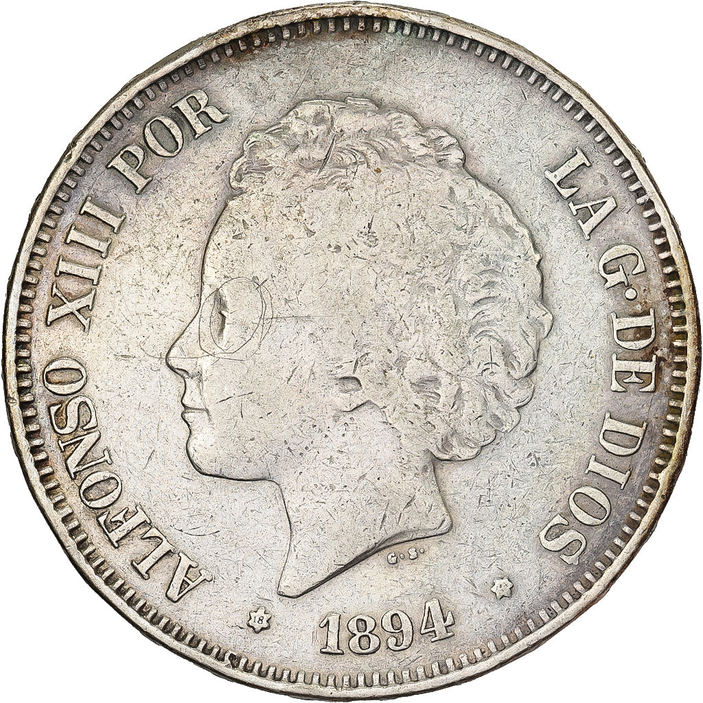 Spain, Alfonso XIII, 5 Pesetas, 1894, Madrid, Silver, VF(30-35), KM:700