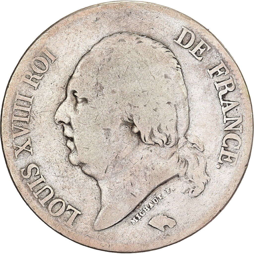 Francja, Louis XVIII, 5 Francs, Louis XVIII, 1824, Paris, Srebro, VF(20-25)