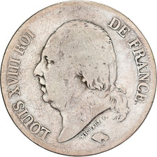 Francja, Louis XVIII, 5 Francs, Louis XVIII, 1824, Paris, Srebro, VF(20-25)