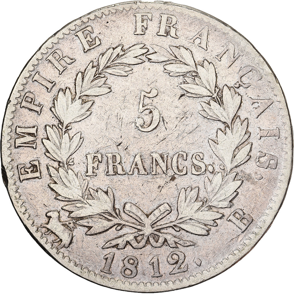 Francia, 5 Francs, Napoléon I, 1812, Rouen, Argento, MB, KM:694.2
