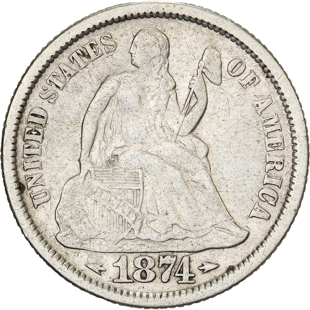 United States, Dime, Seated Liberty Dime, 1874, Philadelphia, Silver, VF(30-35)
