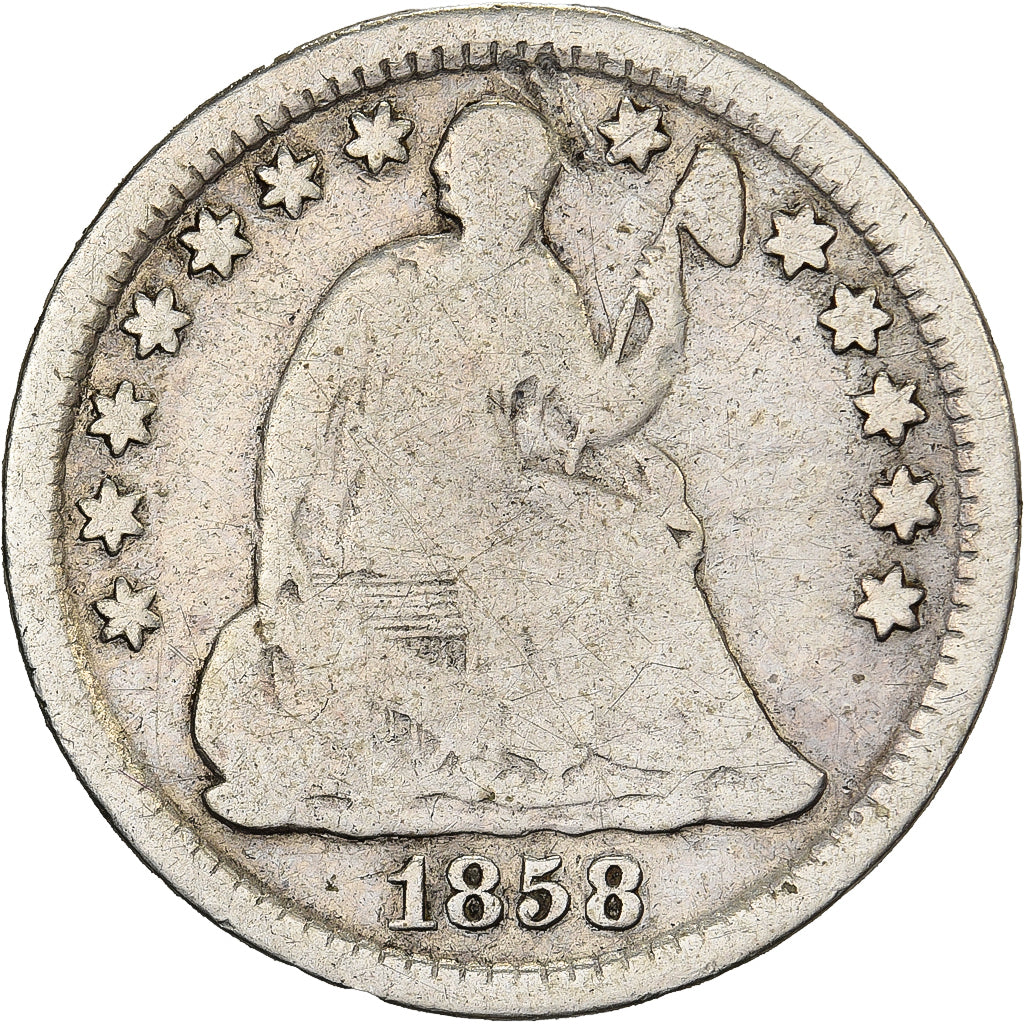 USA, Half Dime, Seated Liberty Half Dime, 1858, New Orleans, Srebro, VF(20-25)