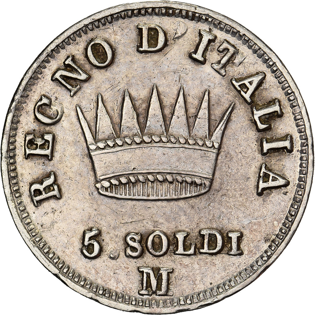 KINGDOM OF NAPOLEON, Napoléon I, 5 Soldi, 1810, Milan, Argent, TTB+, KM:5.1