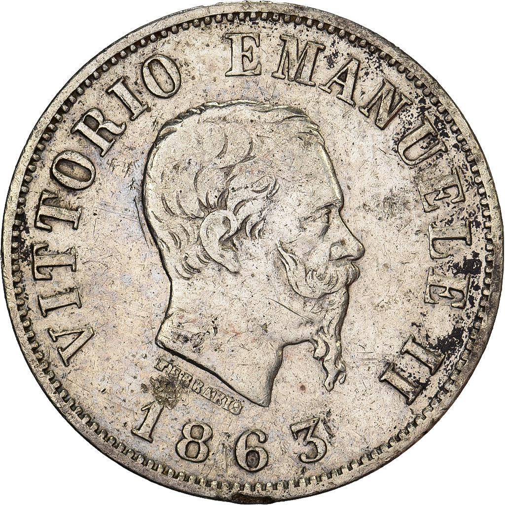 Italy, Vittorio Emanuele II, 50 Centesimi, 1863, Milan, Silver, VF(30-35)