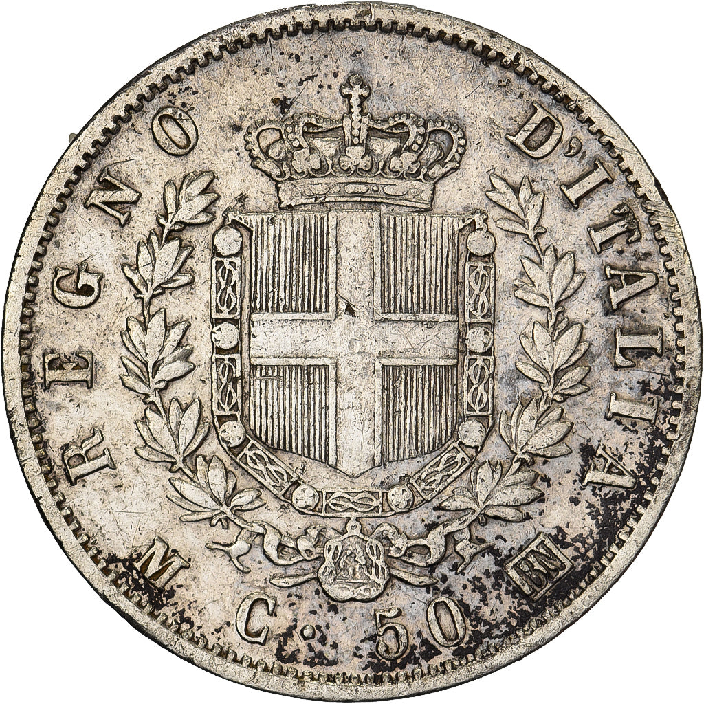 Italy, Vittorio Emanuele II, 50 Centesimi, 1863, Milan, Silver, VF(30-35)
