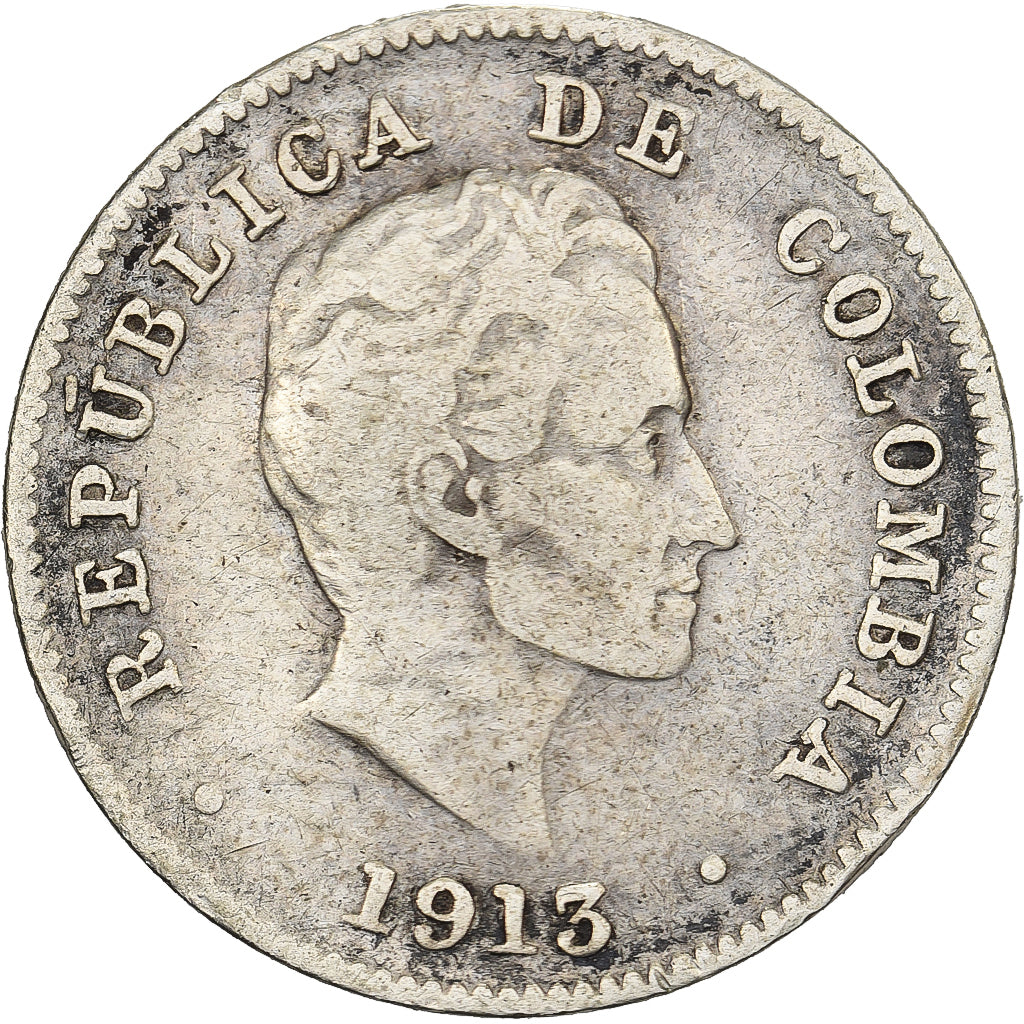 Colômbia, 10 Centavos, 1913, Prata, VF(30-35), KM:196.1