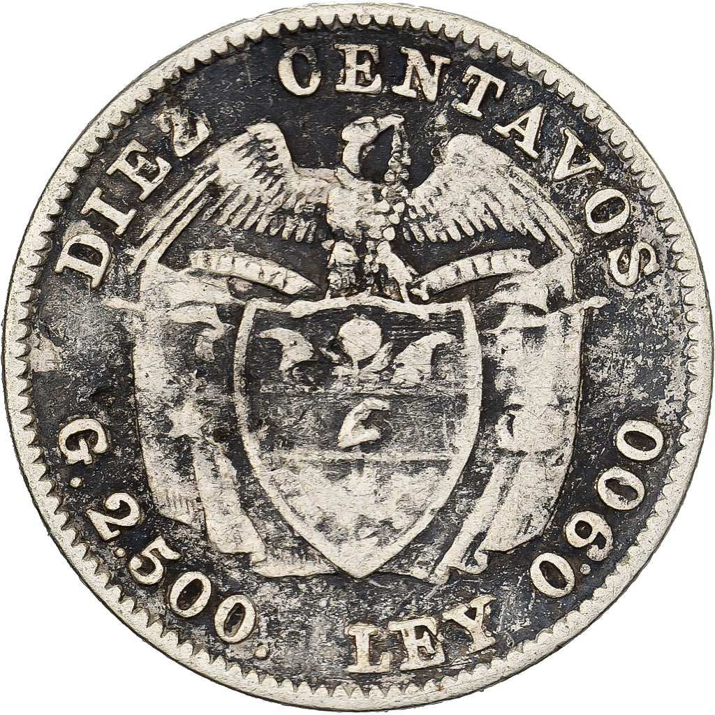 Colômbia, 10 Centavos, 1913, Prata, VF(30-35), KM:196.1