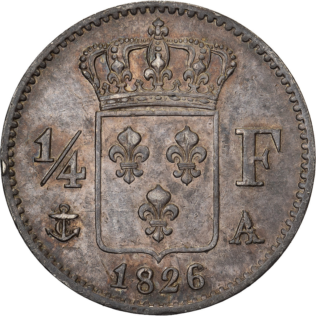Francia, 1/4 Franc, Charles X, 1826, Paris, Plata, MBC+, KM:722.1