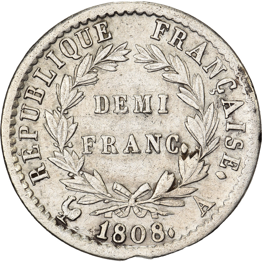 Francia, 1/2 Franc, Napoléon I, 1808, Paris, Argento, MB+, KM:680.1