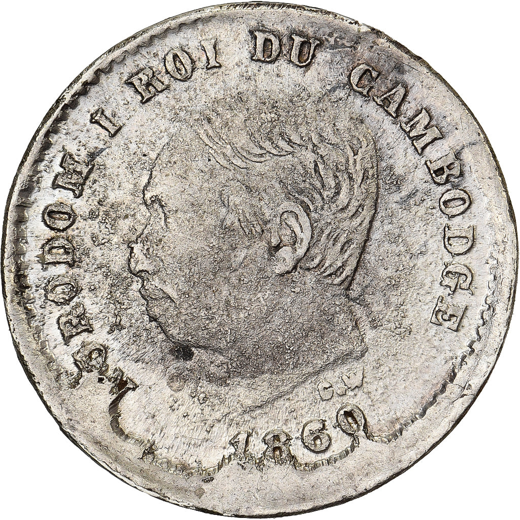 Cambodia, Norodom I, 25 Centimes, 1860, Silver, AU(50-53), KM:M4