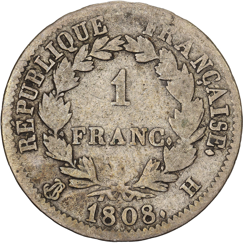 Francia, Franc, Napoléon I, 1808, La Rochelle, Argento, MB, KM:682.5
