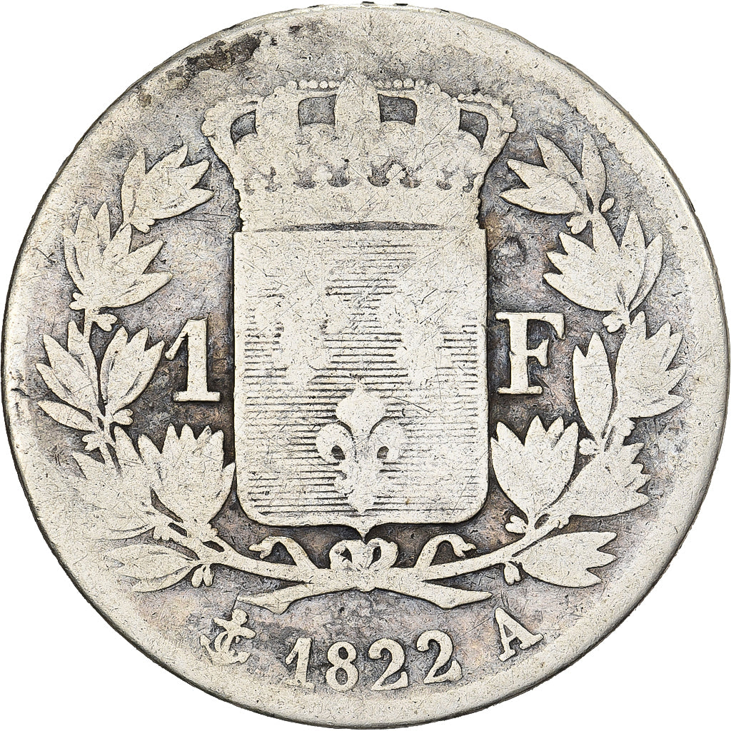 França, Louis XVIII, Franc, Louis XVIII, 1822, Paris, Prata, F(12-15), KM:709.1