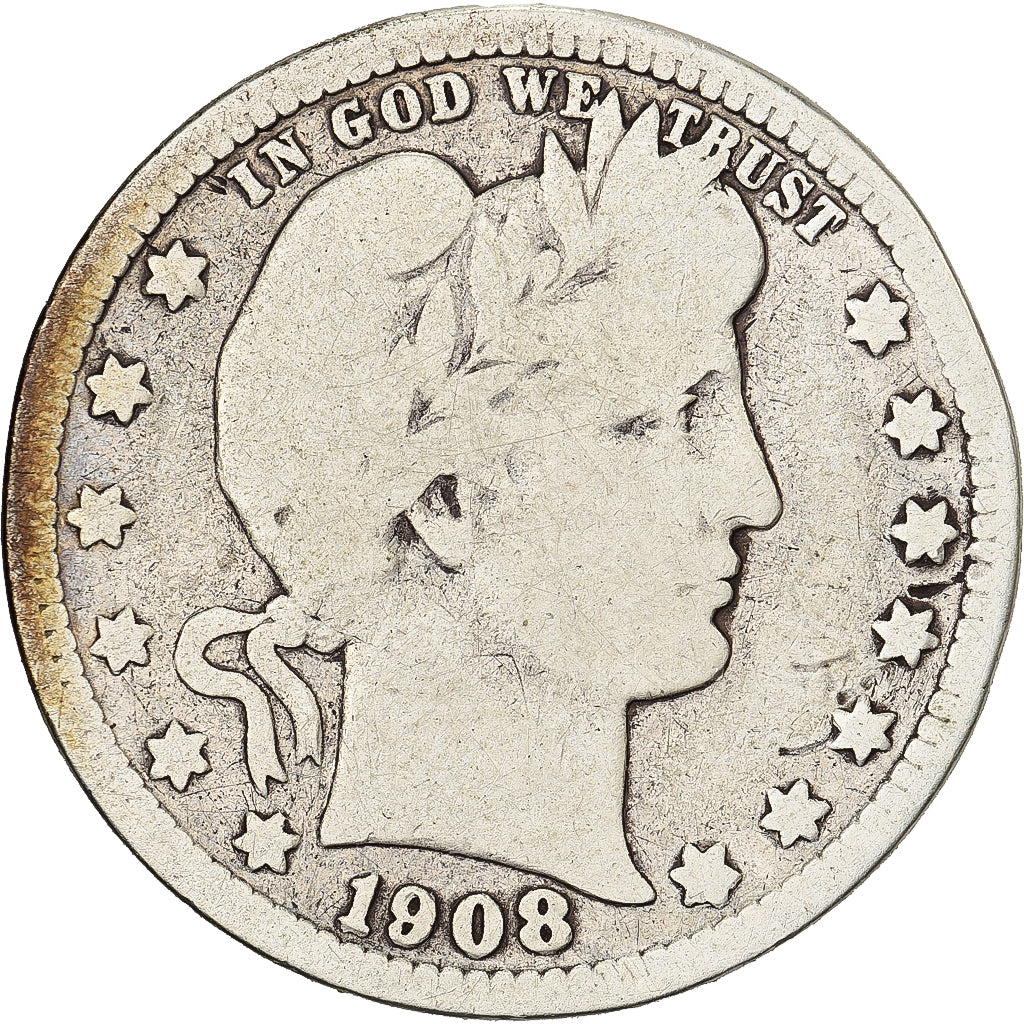 Verenigde Staten, Quarter, Barber Quarter, 1908, Denver, Zilver, FR, KM:114