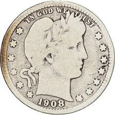 United States, Quarter, Barber Quarter, 1908, Denver, Silver, VF(20-25), KM:114