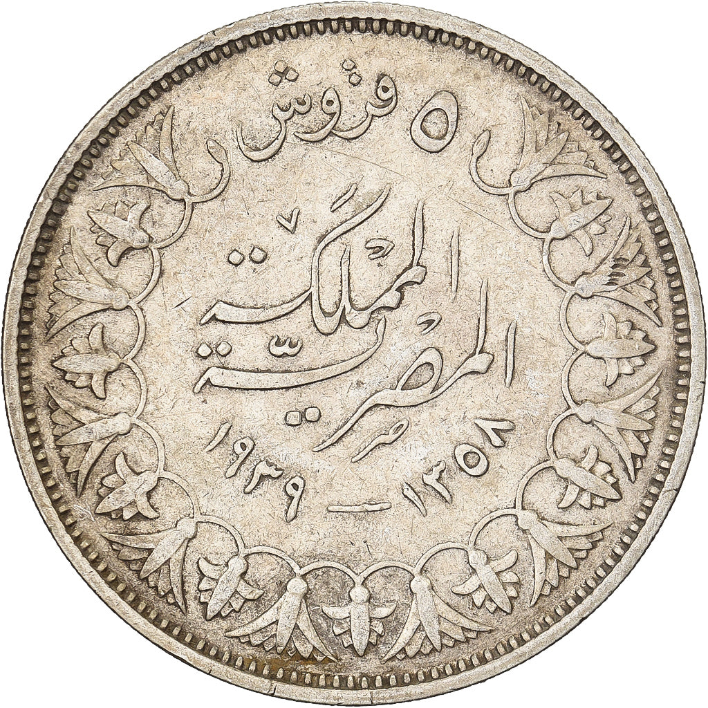 Egypt, Hussein Kamil, 5 Piastres, 1939 / AH 1358, British Royal Mint, Silver