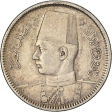 Egypt, Farouk, 2 Piastres, 1937, British Royal Mint, Silver, EF(40-45), KM:365