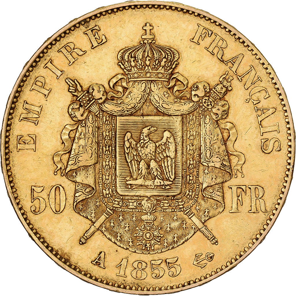 Francia, 50 Francs, Napoléon III, 1855, Paris, Oro, MBC, KM:787.2