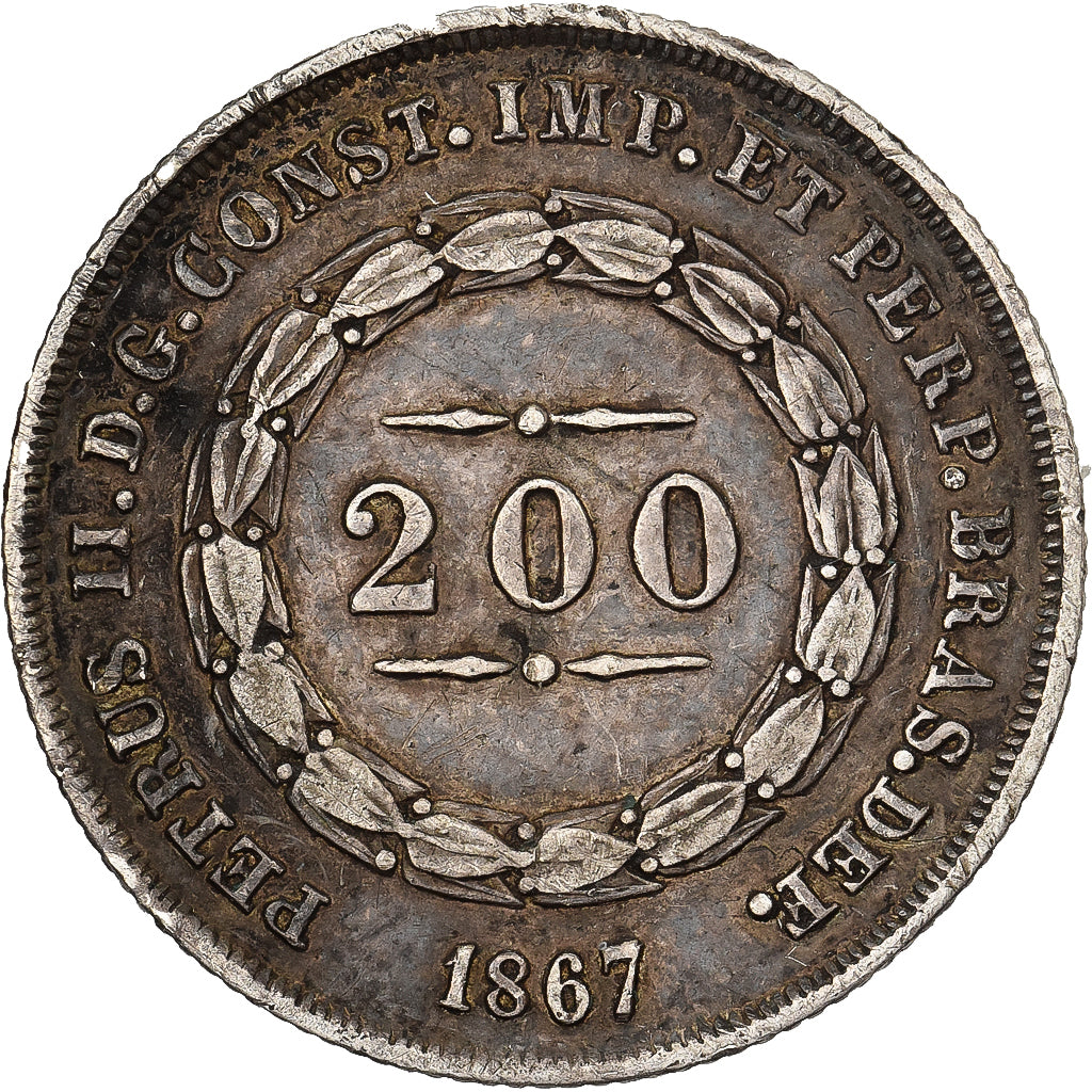 Brazilië, Pedro II, 200 Reis, 1867, Rio de Janeiro, Zilver, ZF, KM:469