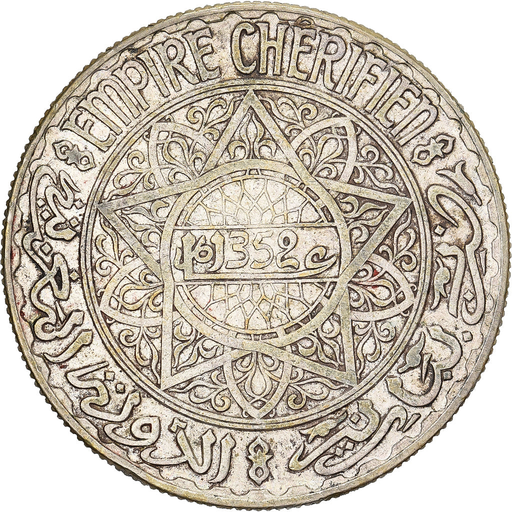 Marocco, Mohammed V, 20 Francs, AH 1352/1933, Paris, Argento, MB+, KM:39