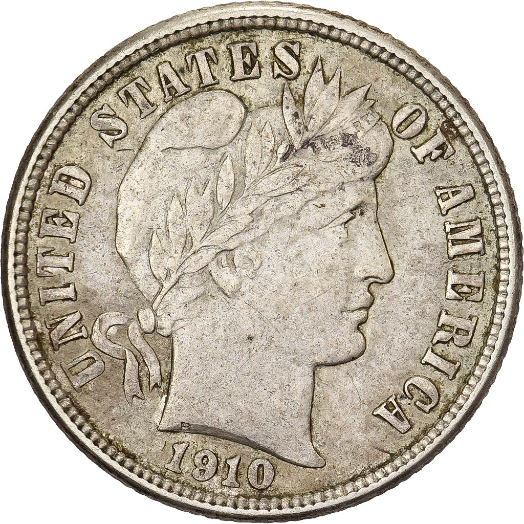 États-Unis, Dime, Barber Dime, 1910, Philadelphie, Argent, TTB, KM:113