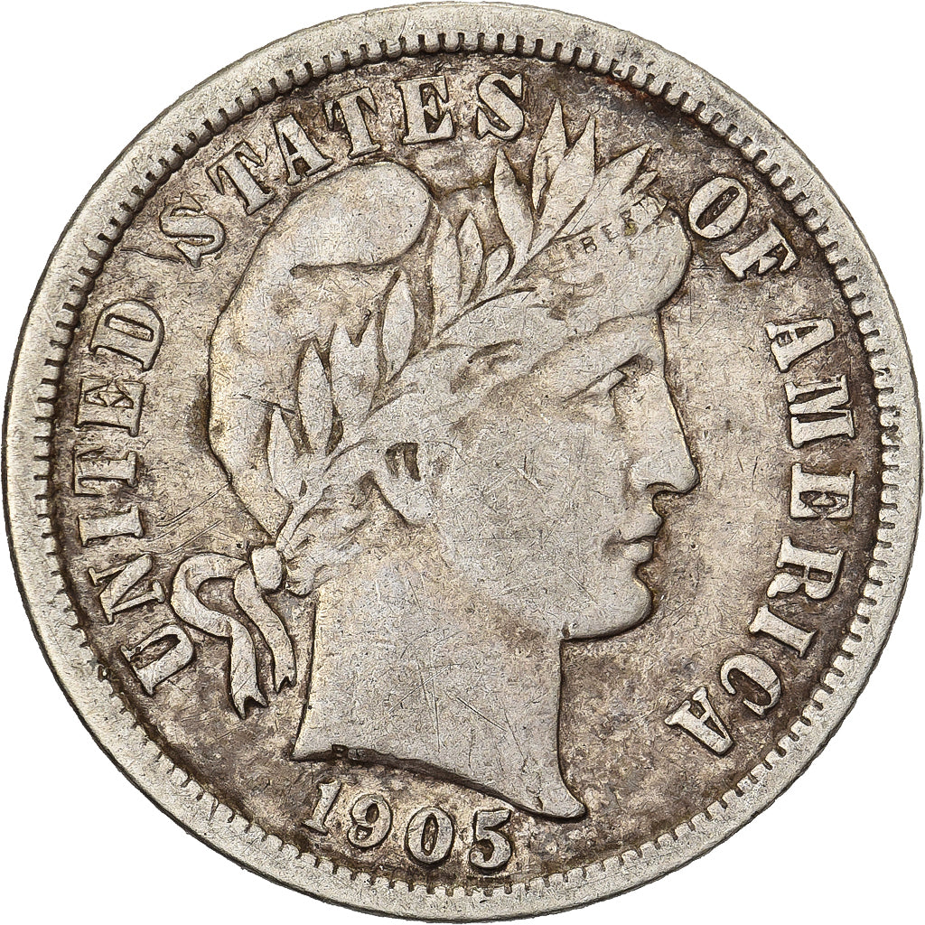 États-Unis, Dime, Barber Dime, 1905, San Francisco, Argent, TB+, KM:113