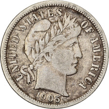United States, Dime, Barber Dime, 1905, San Francisco, Silver, VF(30-35), KM:113