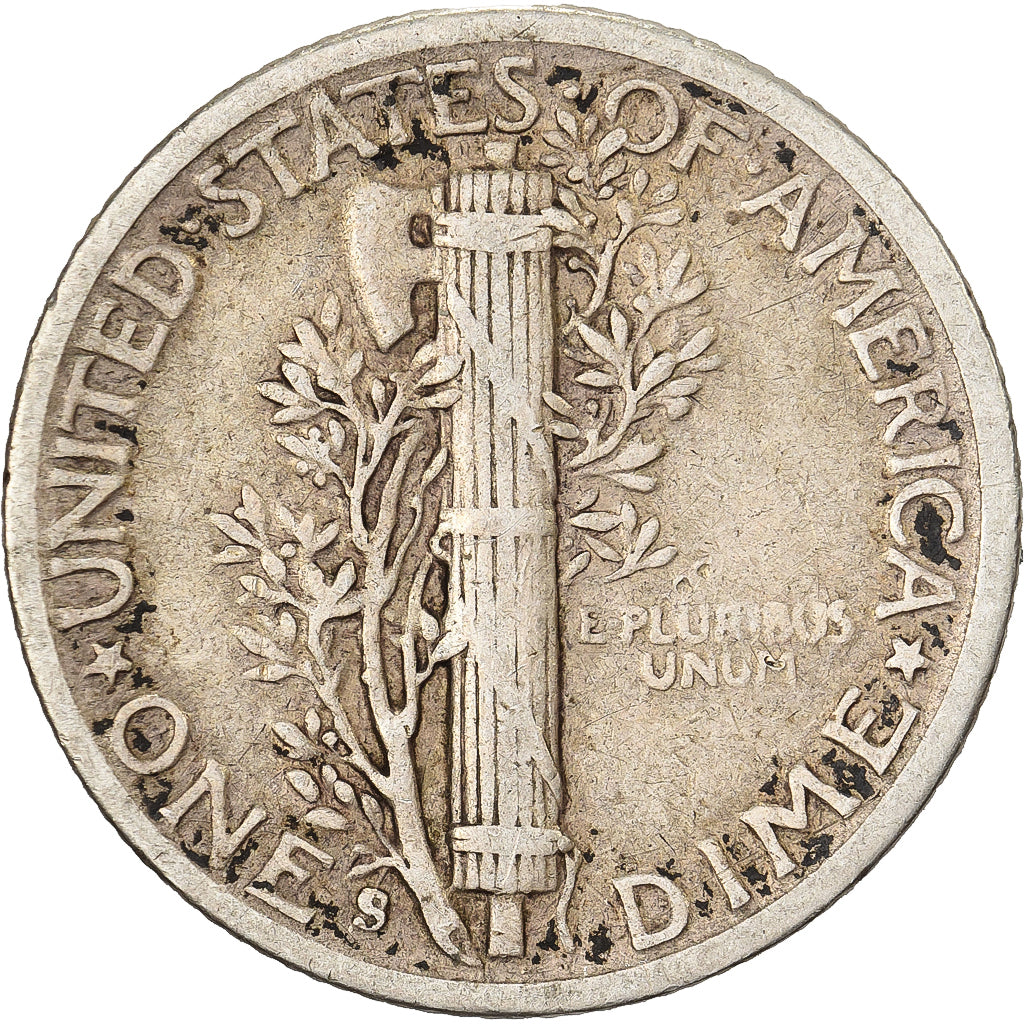 USA, Dime, Mercury Dime, 1924, San Francisco, Srebro, VF(30-35), KM:140