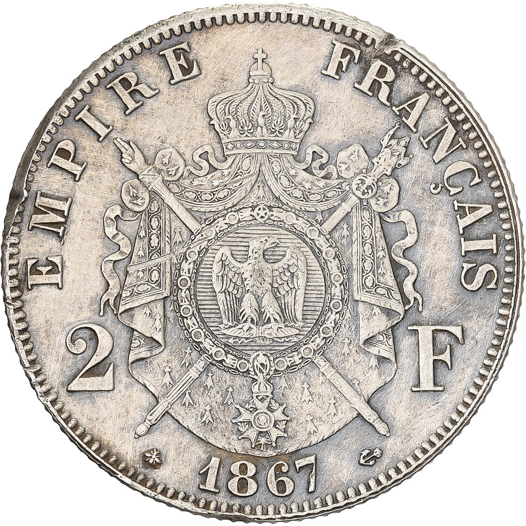 Francia, Napoleon III, 2 Francs, Napoléon III, 1867, Paris, Plata, EBC