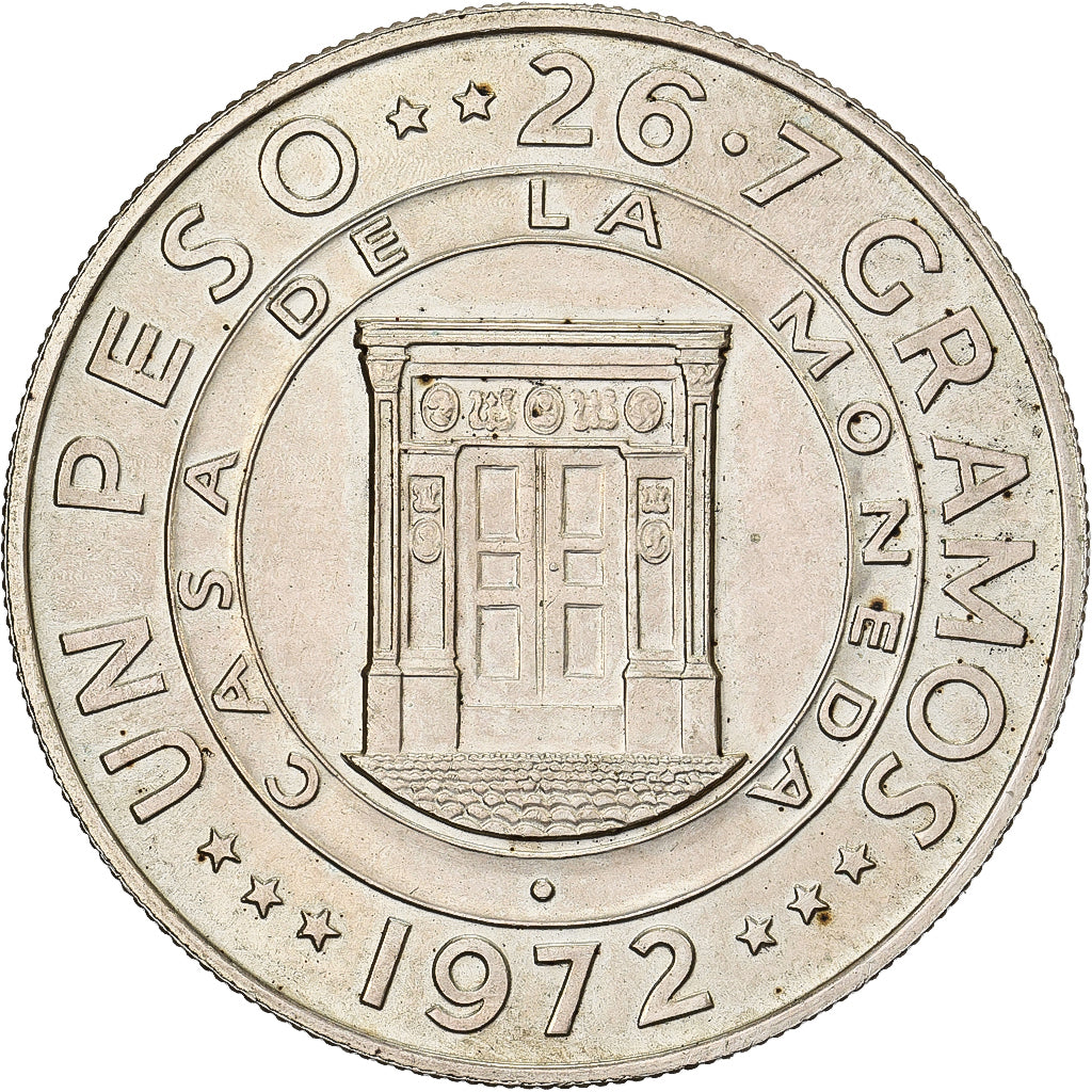 República Dominicana, Peso, 1972, Prata, AU(55-58), KM:34