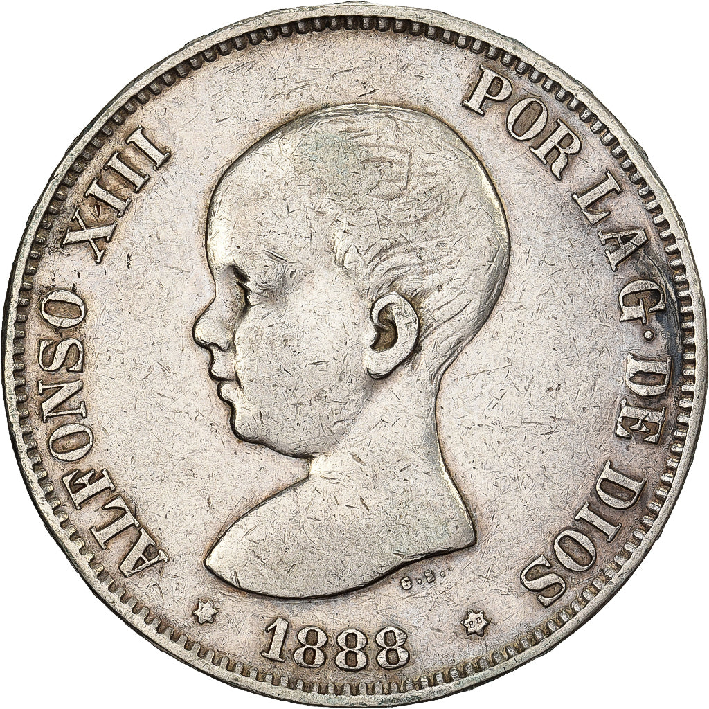 Spain, Alfonso XIII, 5 Pesetas, 1888, Madrid, Silver, VF(30-35), KM:689