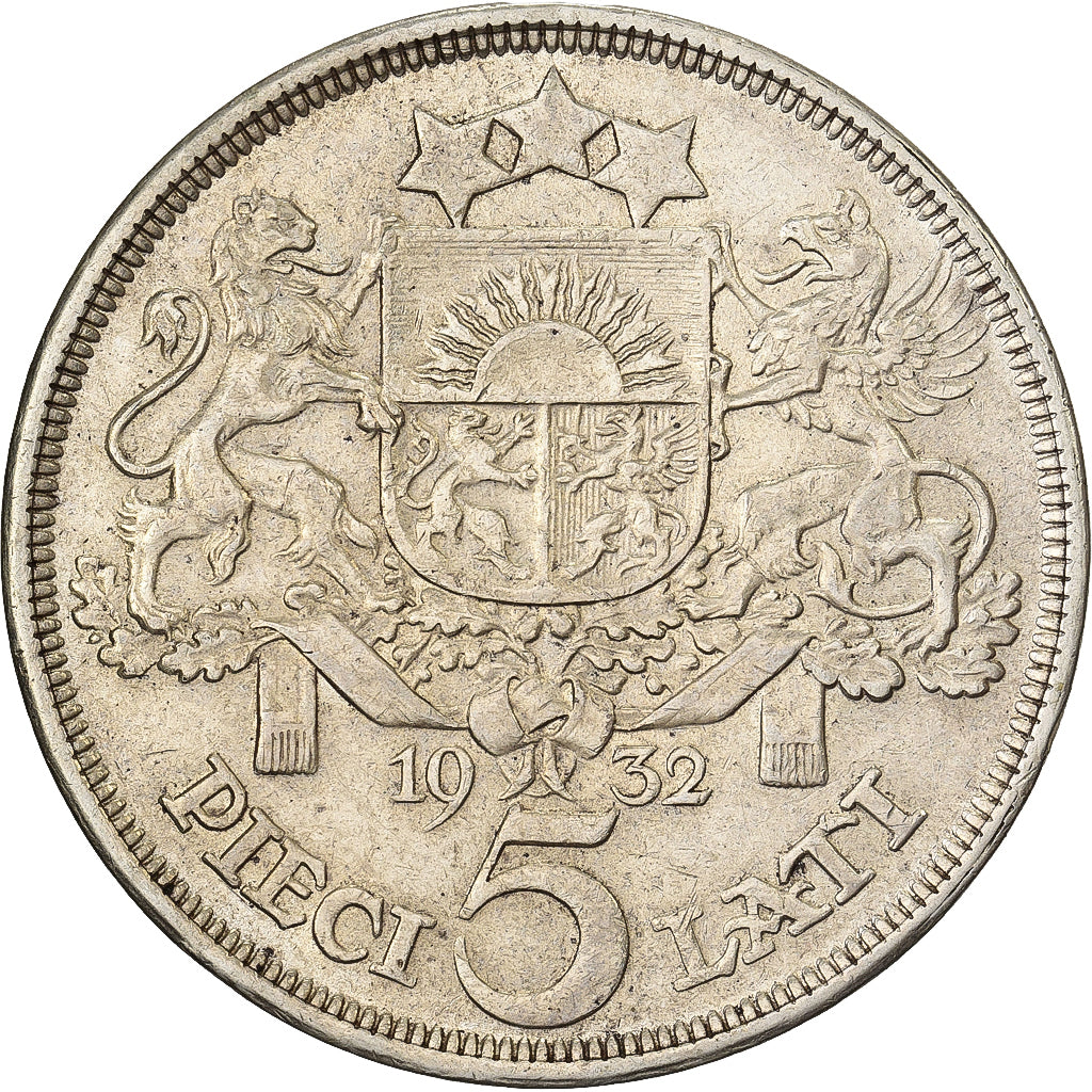 Lettonia, 5 Lati, 1932, Argento, BB, KM:9