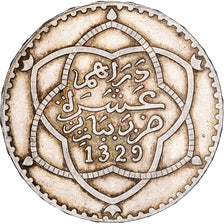 Maroc, 'Abd al-Hafiz, Rial, 10 Dirhams, 1911/AH1329, bi-Bariz, Argent, SUP