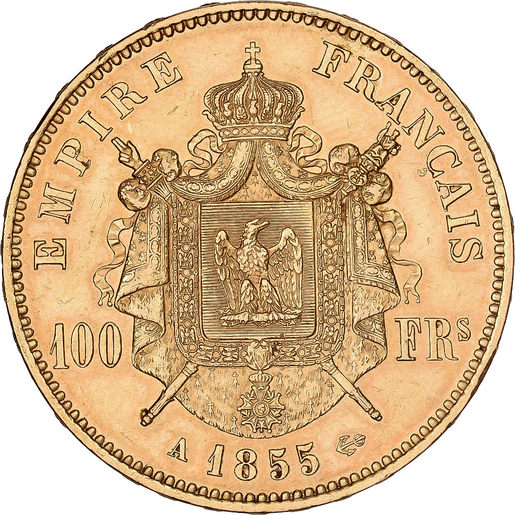 Francia, Napoleon III, 100 Francs, Napoléon III, 1855, Paris, Oro, BB+
