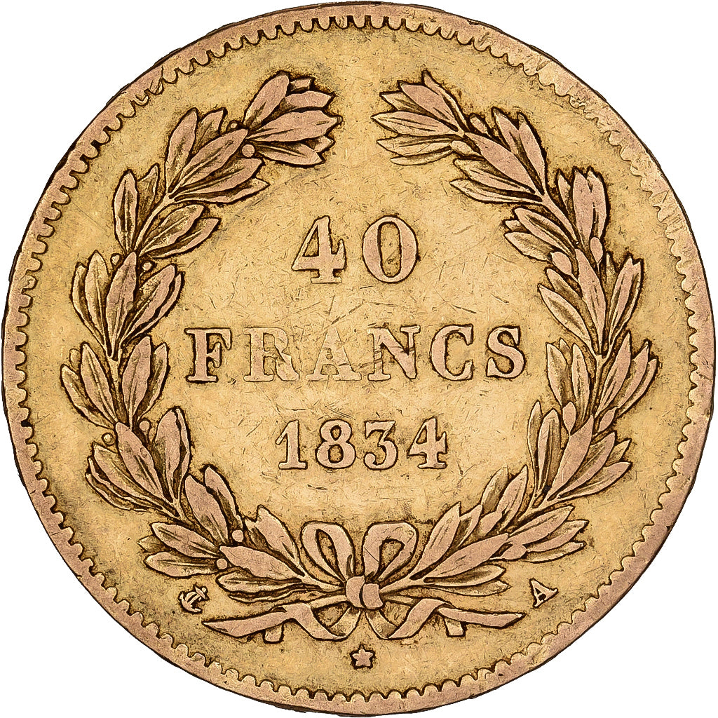 France, 40 Francs, Louis-Philippe, 1834, Paris, Gold, EF(40-45), KM:747.1