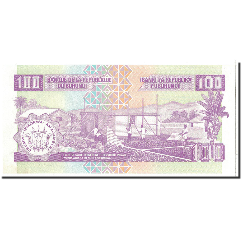 Banknote, Burundi, 100 Francs, 2001, 2001-08-01, KM:37c, UNC(65-70)