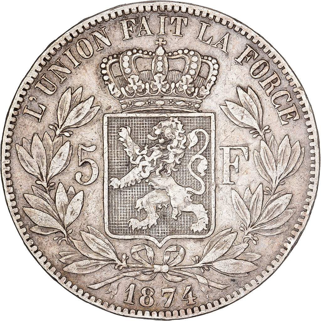 Belgium, Leopold II, 5 Francs, 5 Frank, 1874, Brussels, Silver, EF(40-45), KM:24