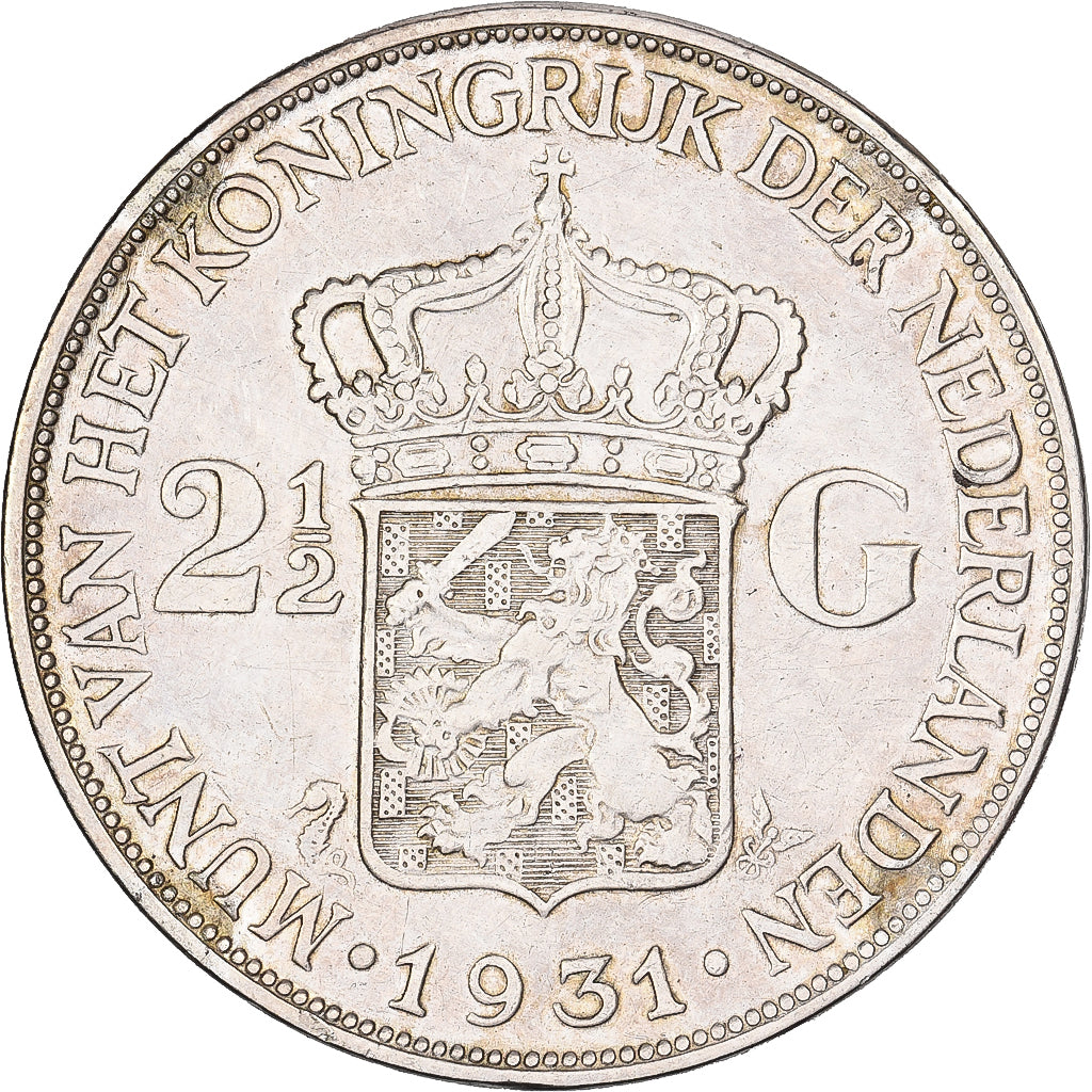 Netherlands, Wilhelmina I, 2-1/2 Gulden, 1931, Utrecht, Silver, EF(40-45)