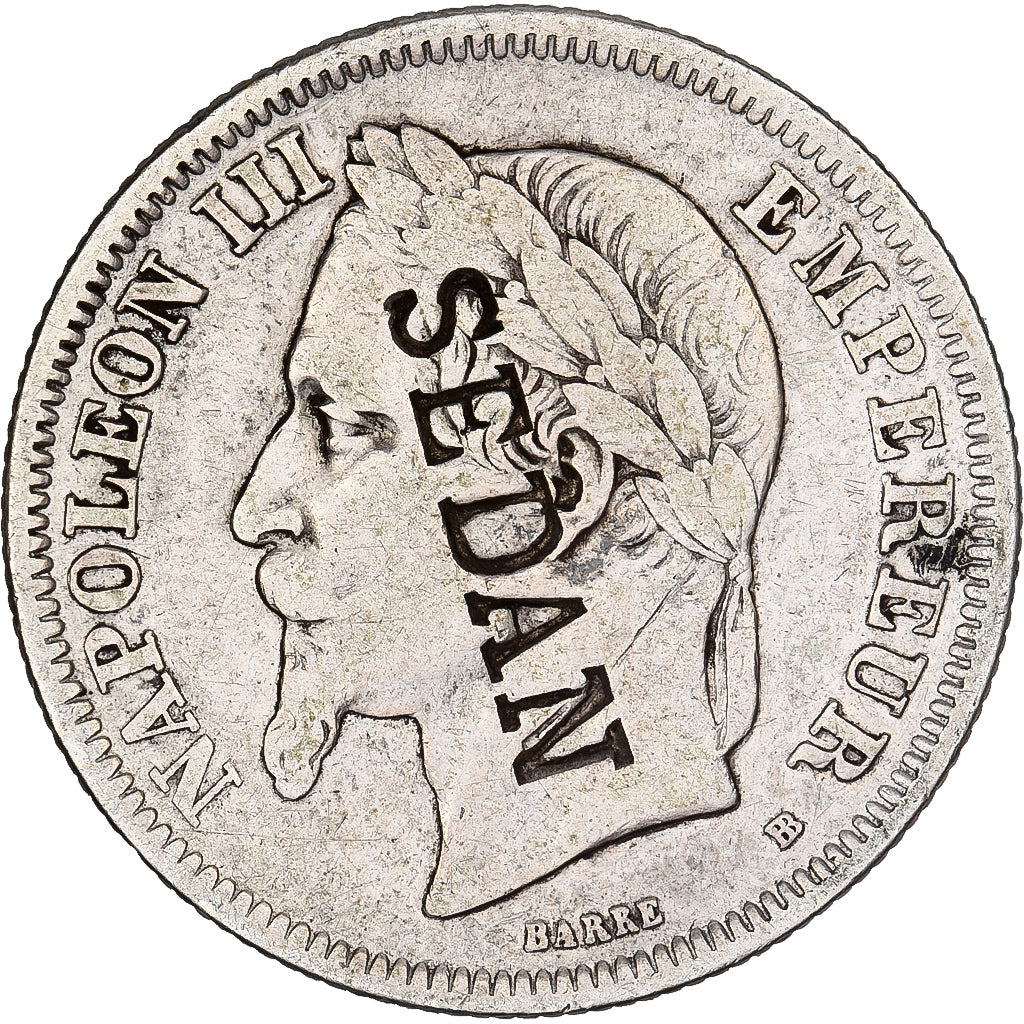 Francia, Napoleon III, 2 Francs, 1869, Strasbourg, Contremarque SEDAN, Plata