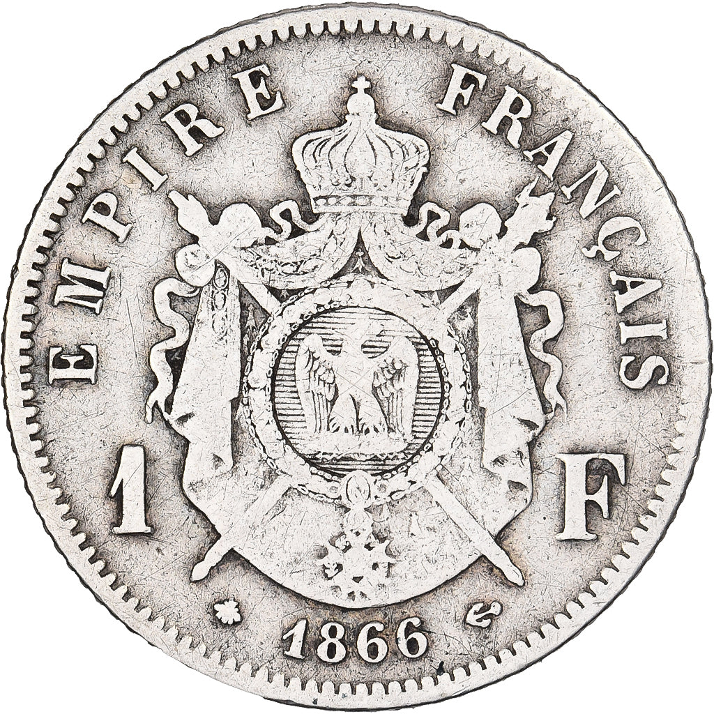 França, Napoleon III, Franc, 1866, Paris, Contremarque SEDAN, Prata, VF(30-35)