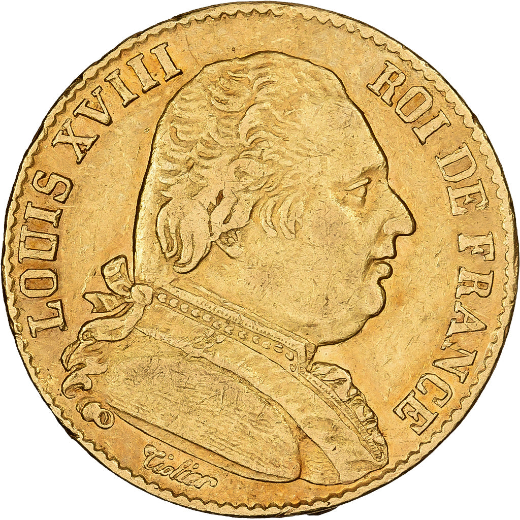 Francia, Louis XVIII, 20 Francs, Louis XVIII, 1814, Paris, Oro, BB+, KM:706.1