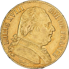France, Louis XVIII, 20 Francs, Louis XVIII, 1814, Paris, Or, TTB+, KM:706.1