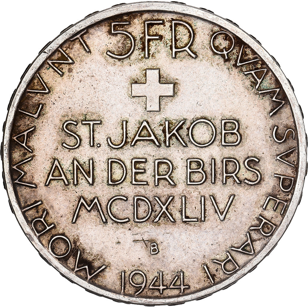 Zwitserland, 5 Francs, 1944, Bern, Zilver, ZF+, KM:45