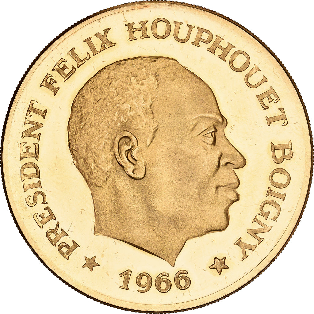 Ivory Coast, 100 Francs, 1966, Gold, MS63, KM:5