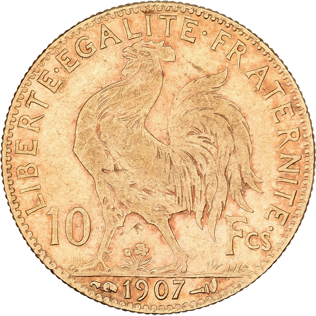 Francia, 10 Francs, Marianne, 1907, Paris, Oro, BC+, KM:846