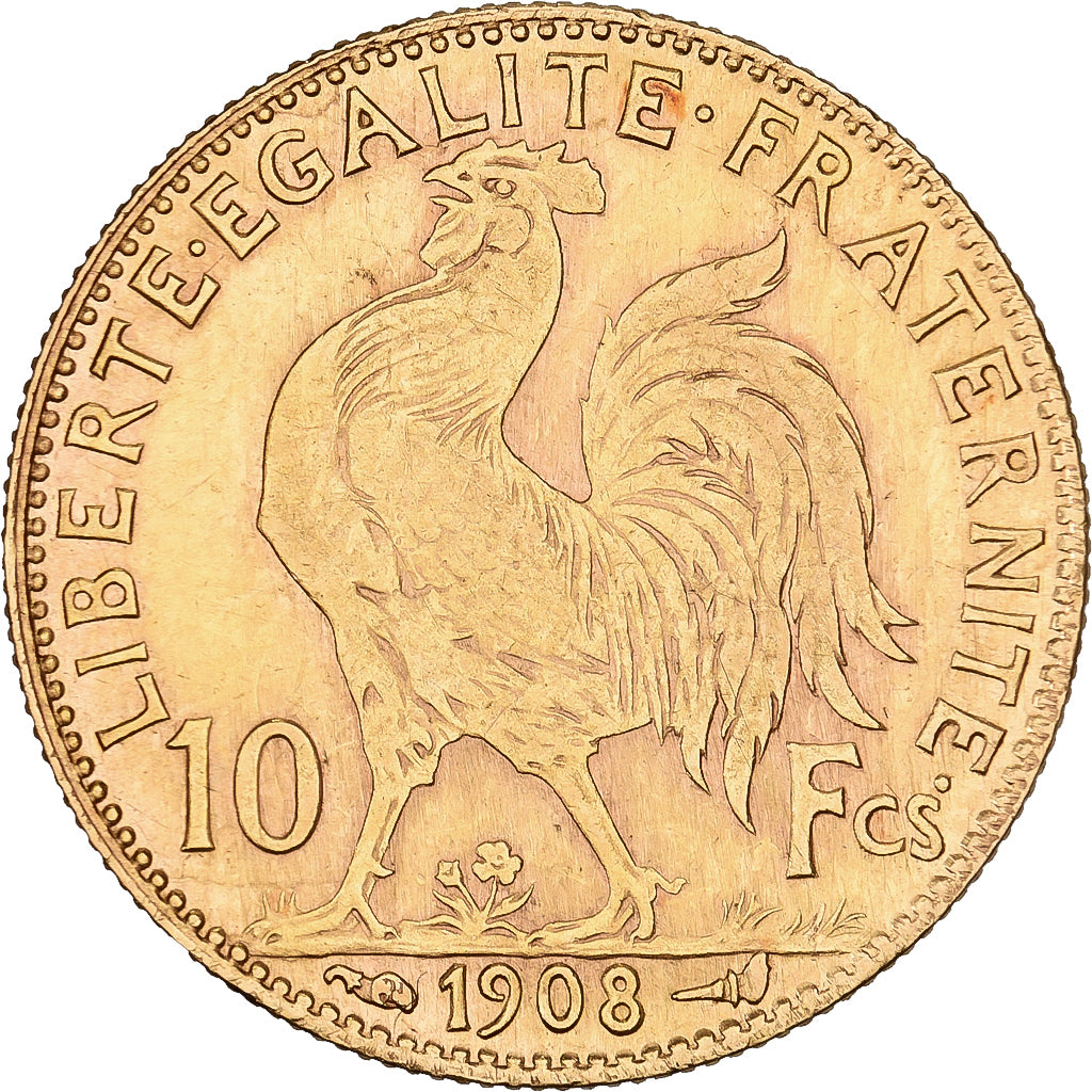 Francia, 10 Francs, Marianne, 1908, Paris, Oro, MBC, KM:846