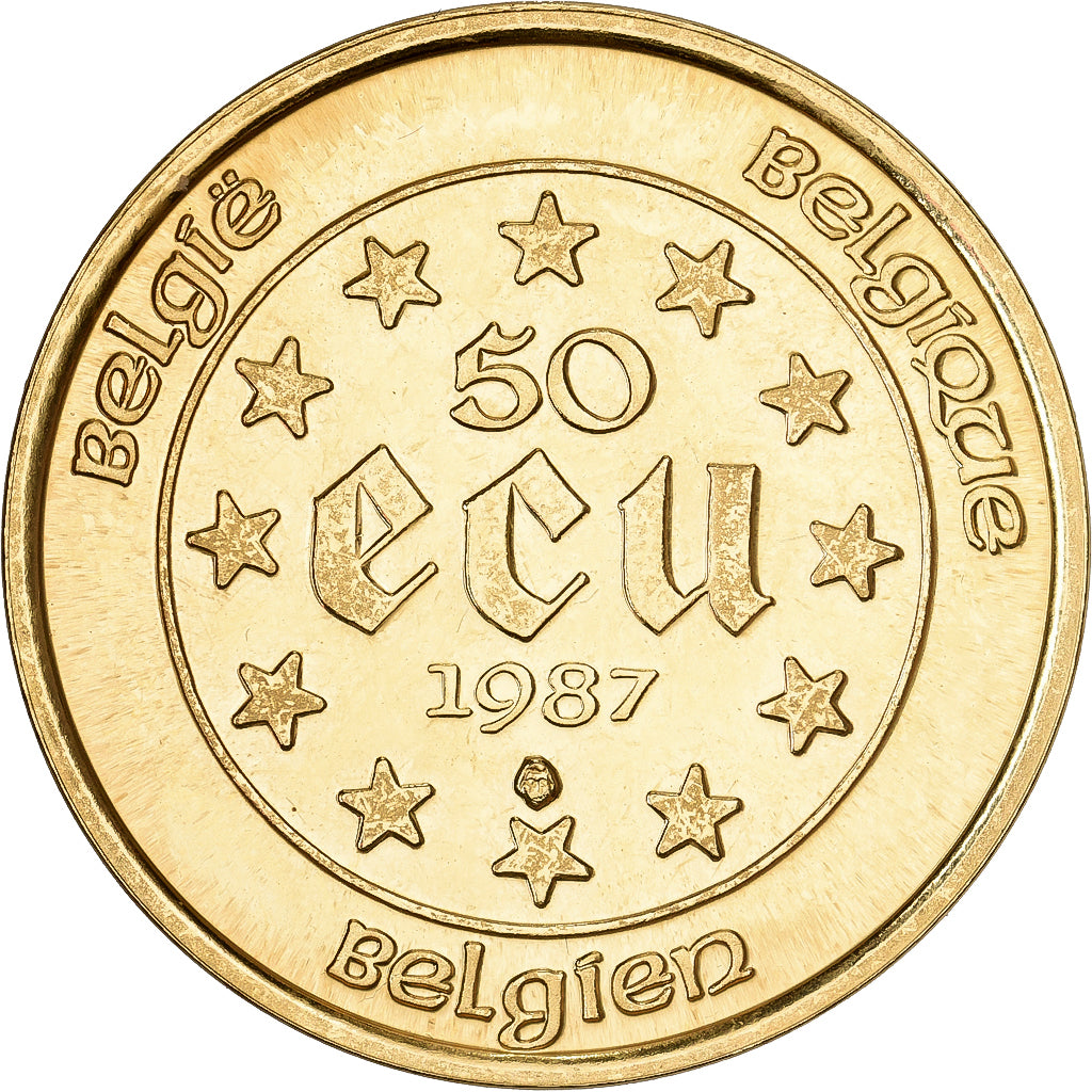 Belgium, 50 Ecu, 1987, Brussels, Gold, MS63, KM:167