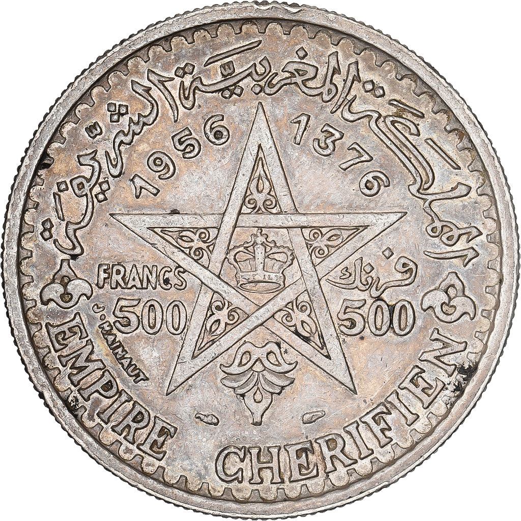 Marruecos, Mohammed V, 500 Francs, 1956, Paris, Plata, MBC, KM:54