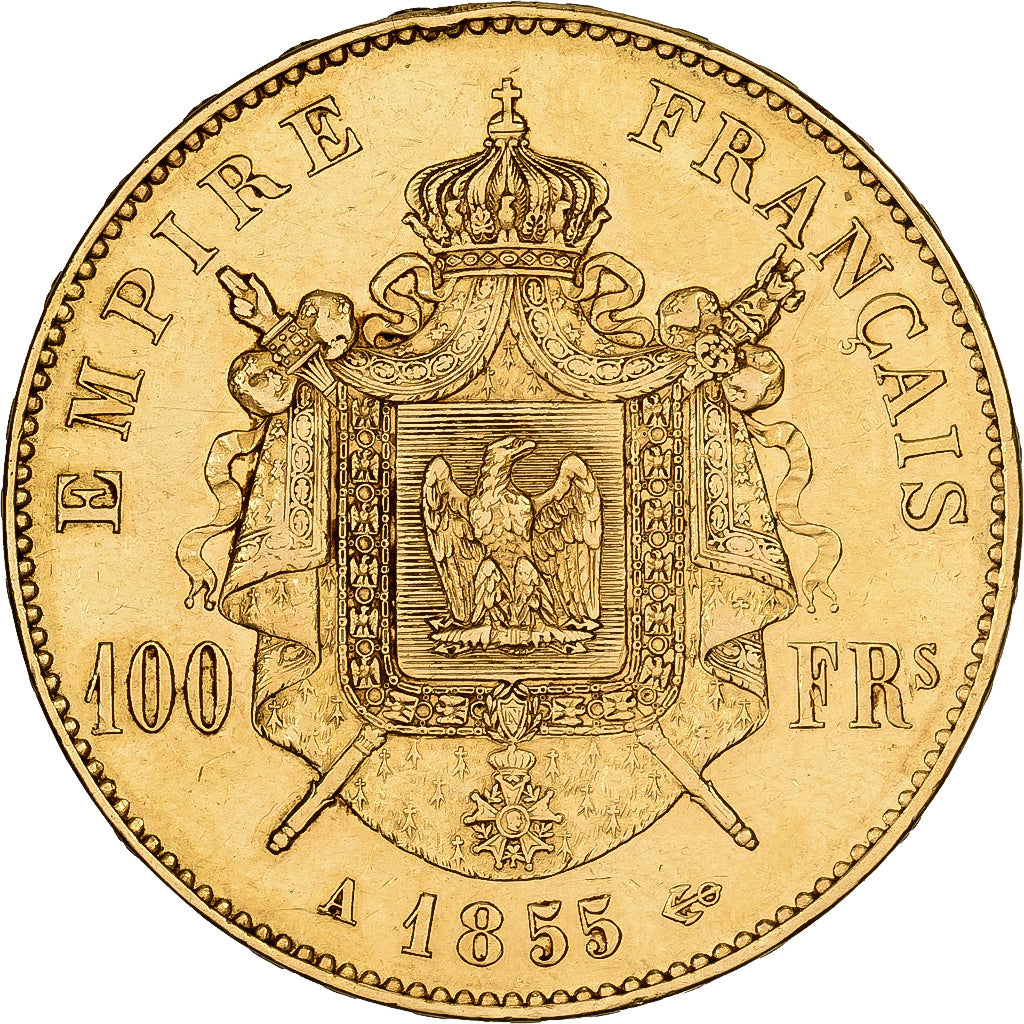 Francia, Napoleon III, 100 Francs, Napoléon III, 1855, Paris, Oro, BB+