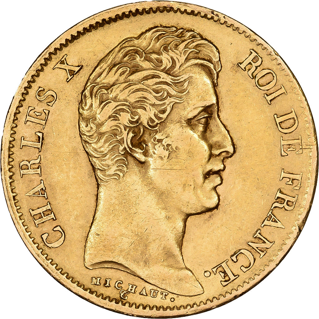 Francja, 40 Francs, Charles X, 1830, Paris, Złoto, AU(50-53), KM:721.1